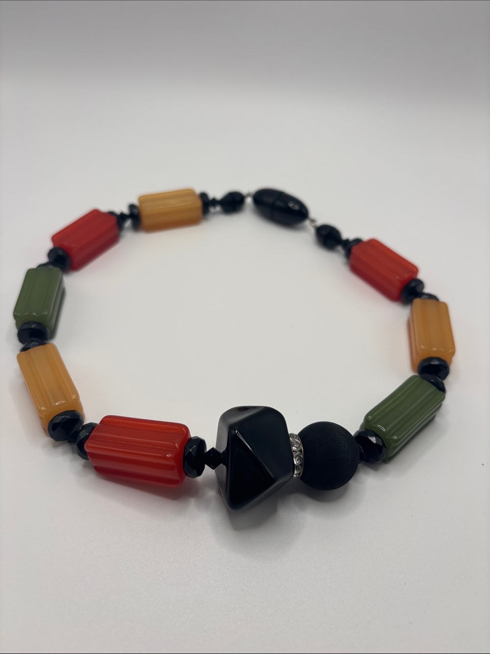 Vintage Fiocchi Italy Resin Geometric Statement Necklace Rhinestone